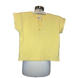 Contemporary Casuals Women's Petite Small Yellow Top Short Sleeve Round Neck wit